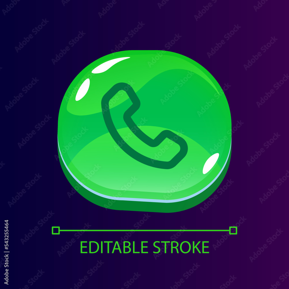 Linear Call Button Handset glossy ui button with linear icon. Call service. Telephone ...