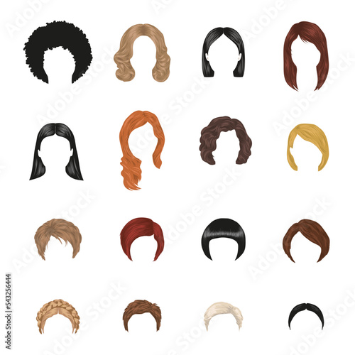 Set of women s heads with various trendy hairstyles. Long and short haircuts. Vector illustration isolated on a white background.