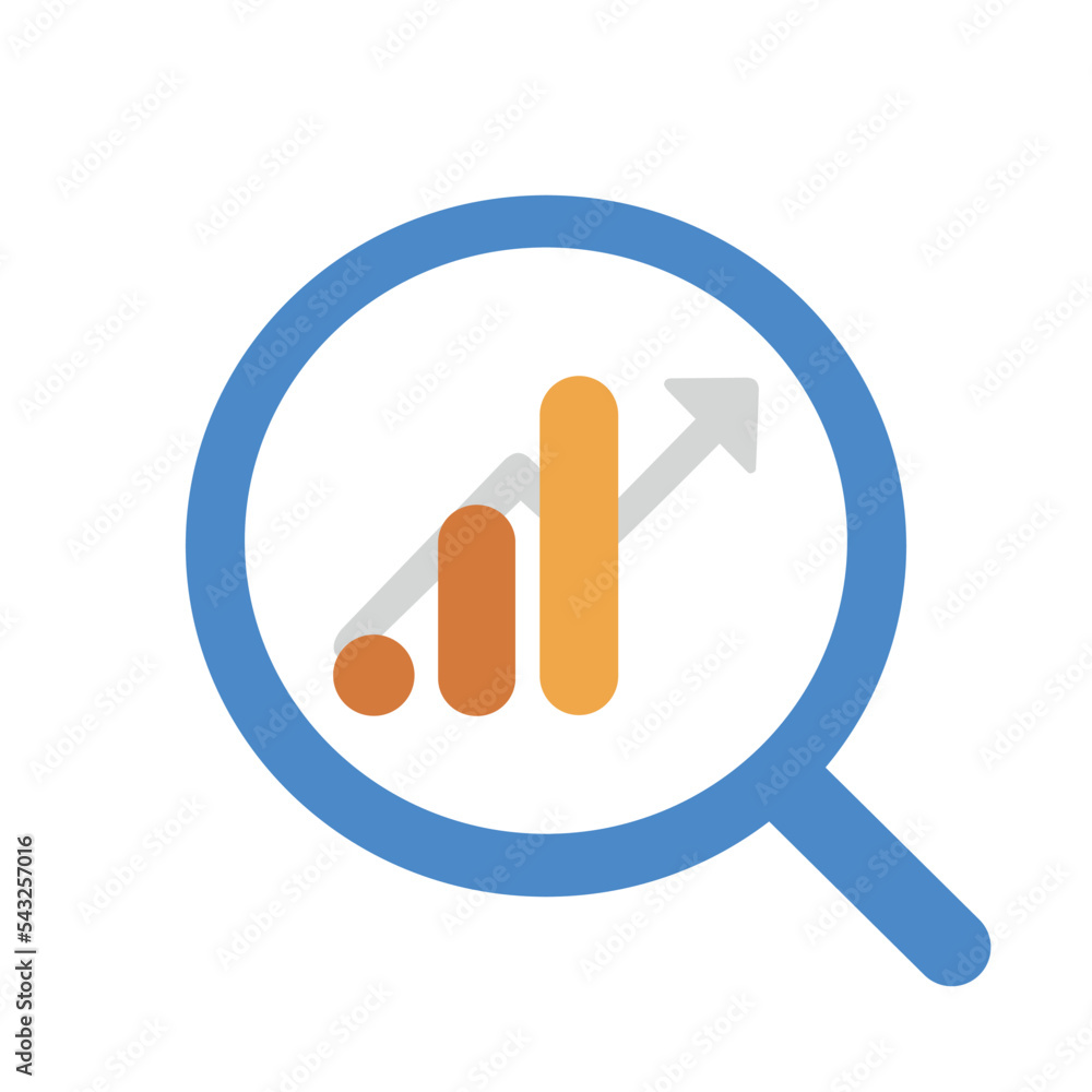 Analytics sign in yellow and orange colors.  Website position growth icon. Symbol of growth in digital marketing. - obrazy, fototapety, plakaty 