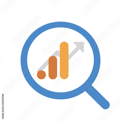 Analytics sign in yellow and orange colors.  Website position growth icon. Symbol of growth in digital marketing.