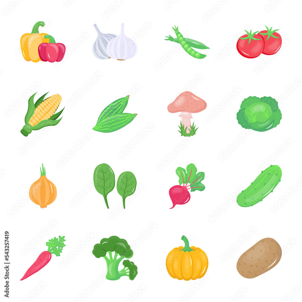 Fototapeta premium Pack of Vegetables Flat Icons