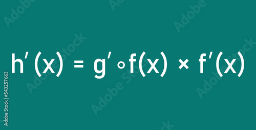 Derivative of composite function formula. Scientific vector illustration isolated on chalkboard background.
