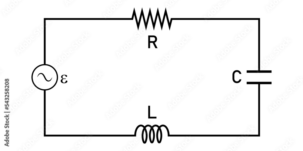 series LCR circuit connected to an AC source. Resistor, Capacitor and