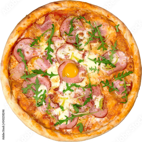 Pizza on a white background. Top view. Very high quality photo