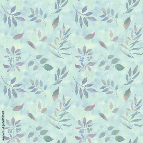 Seamless pattern with green watercolor leaves. Summer Hand drawn illustration.