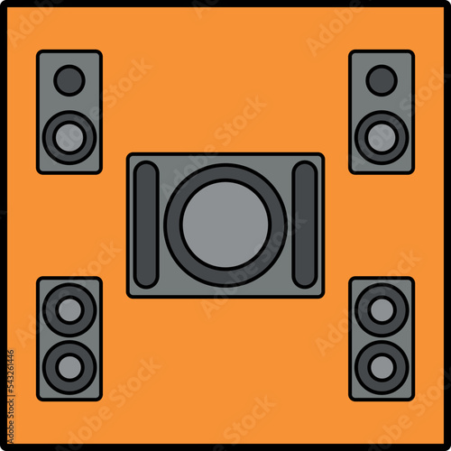 Loudspeakers. Loud noises at a concert. Multimedia installation, vector
