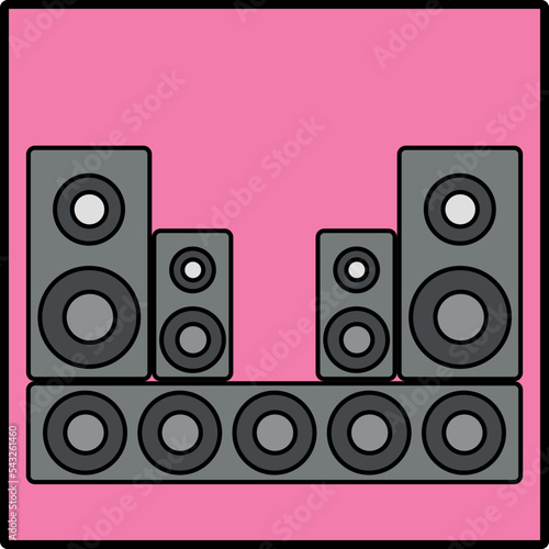Loudspeakers. Loud noises at a concert. Multimedia installation, vector