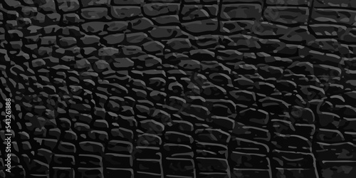 Black snake leather realistic texture. Reptile skin pattern, vector illustration. Alligator premium skin ornament background. Crocodile luxury leather, top view. Fabric fashion template. Wild banner