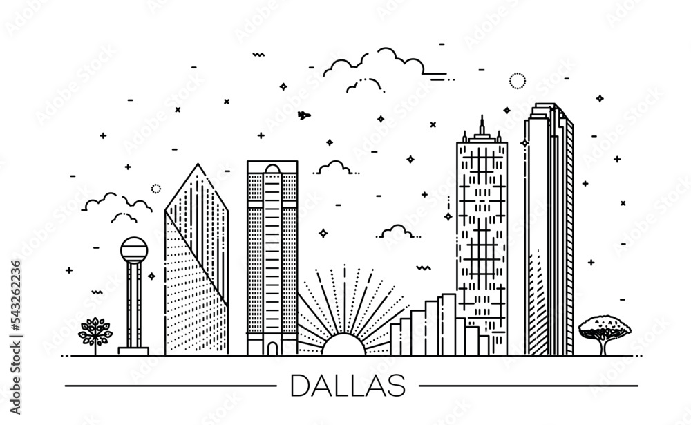 Obraz premium Cityscape Building Line art Vector Illustration design - Dallas City - Vector