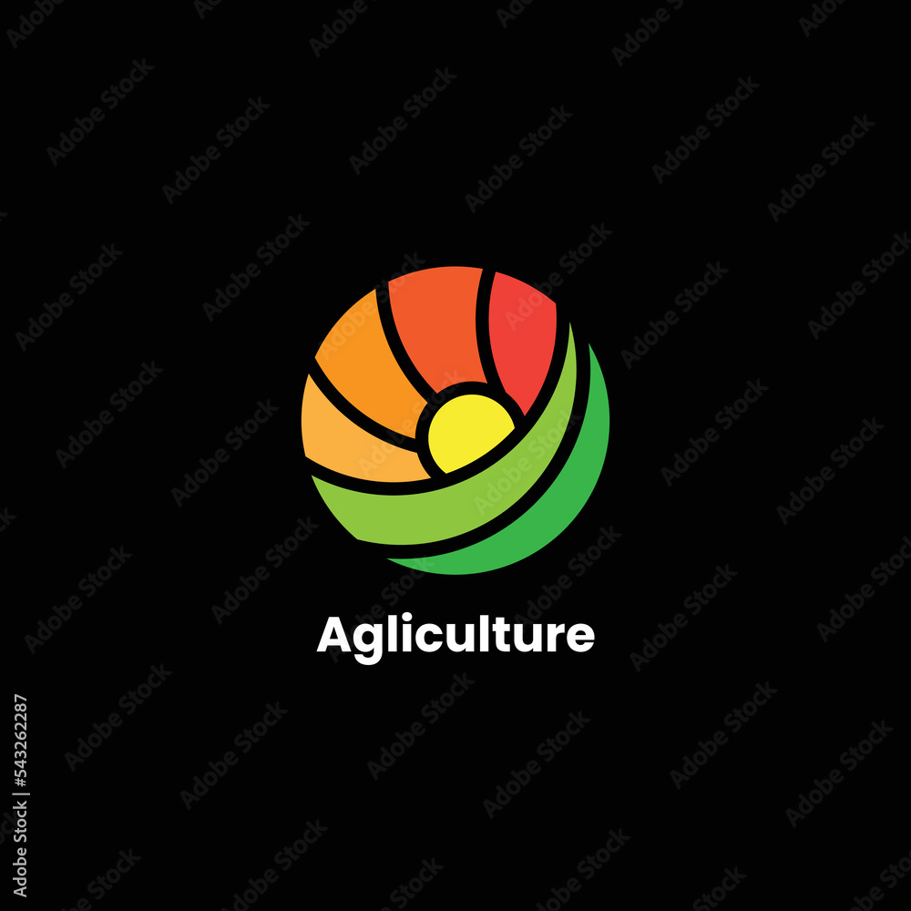 Sunrise landscape agriculture logo design vector illustration