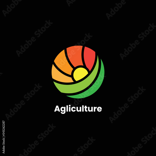 Sunrise landscape agriculture logo design vector illustration © Riskidesign