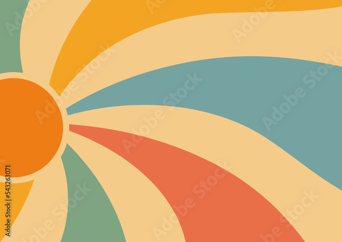 Pattern with sun and rainbow rays. Beams of goodness and positivity. Colorful vector wallpaper. Vector template. Vector psychedelic boho background. Illustration in the style of the 60s, 70s.