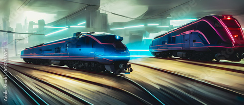 Artistic concept illustration of a futuristic train, background illustration.