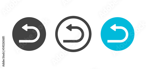 Return reverse back icon arrow vector ui button or previous revert black and white and blue graphic line outline art and flat sign, redo or restore pictogram, backward simple glyph shape design image