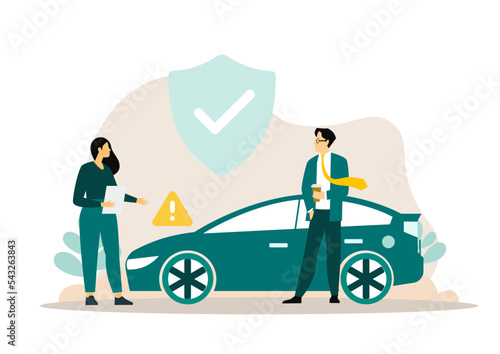 Car insurance concept. Concept of car insurance service, protection property, insurance agent for web design, ui, banners, vector illustration.