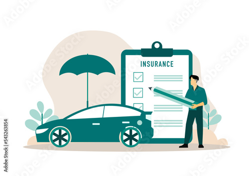 Car insurance concept. Concept of car insurance service, protection property, insurance agent for web design, ui, banners, vector illustration.