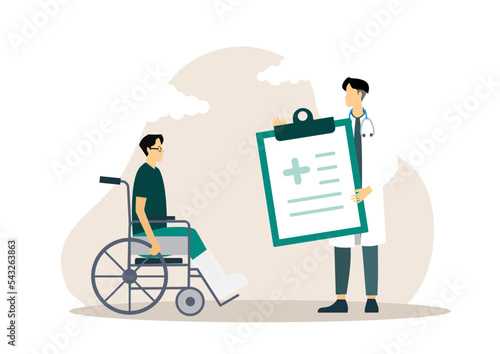 Medical healthcare insurance banner, flat vector illustration. Insurance against accidents and injuries.