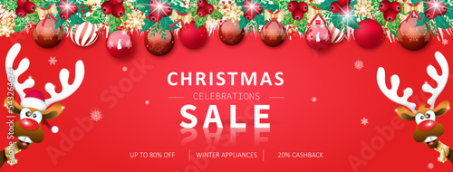 web banner christmas design. Распродажа на рождество. рождественские олени.