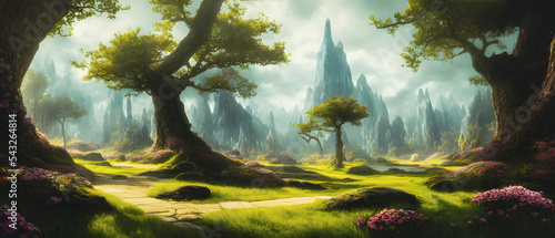 Artistic concept painting of a beautiful fantasy landscape  surrealism. Tender and dreamy design  background illustration.