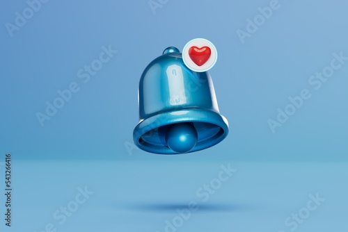 Notification of a new message. a blue bell with a heart on a blue background. 3D render © Igor