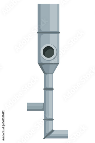 Ventilation pipe. Vent system element. Isolated cartoon part. Air system, steel pipe detail constructor on white background