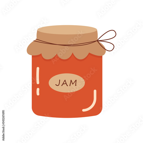 Cartoon fruit jam in glass jar isolated white background.Vector illustration cartoon flat style