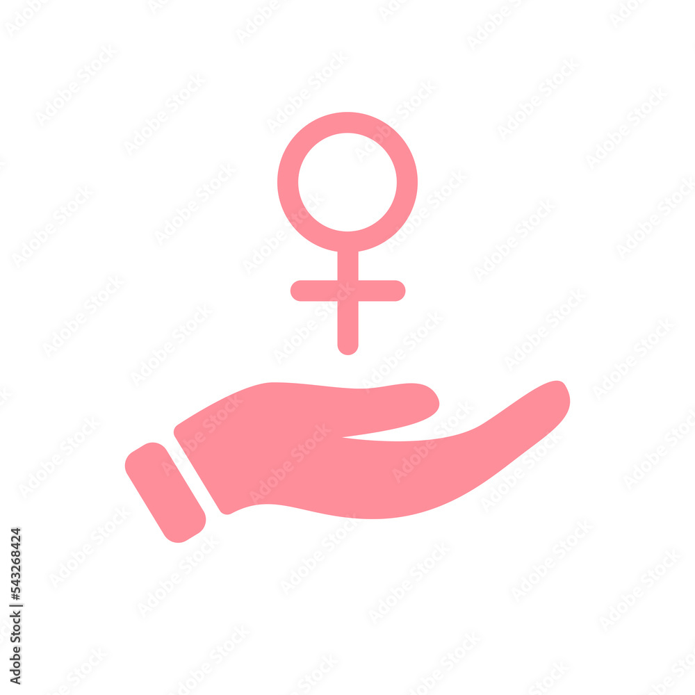 Female sex sign in woman hand. Female gender sign, concept of woman health and breast cancer Female sex sign in woman hand. Female gender sign, concept of woman health and breast cancer