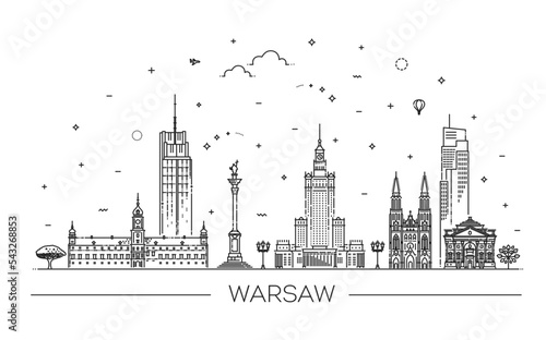 Warsaw skyline, Poland. This illustration represents the city with its most notable buildings