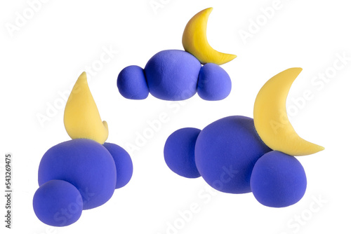 Cloud and month isolated on white background. Sculpt from plasticine. The cloud and the moon are molded from plasticine