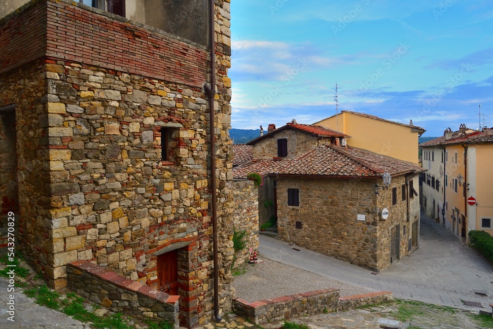 View of the medieval village of Panzano in Chianti in the municipality of Greve in Chianti, Florence, Italy