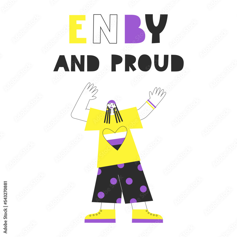 Gender queer and non-binary people concept. LGBT rights and diversity lettering. Flat vector motivational quote and illustration with NB colors and symbols. Pride and enby awareness. Gender queer and non-binary people concept. LGBT rights and diversity lettering. Flat vector motivational quote and illustration with NB colors and symbols. Pride and enby awareness.