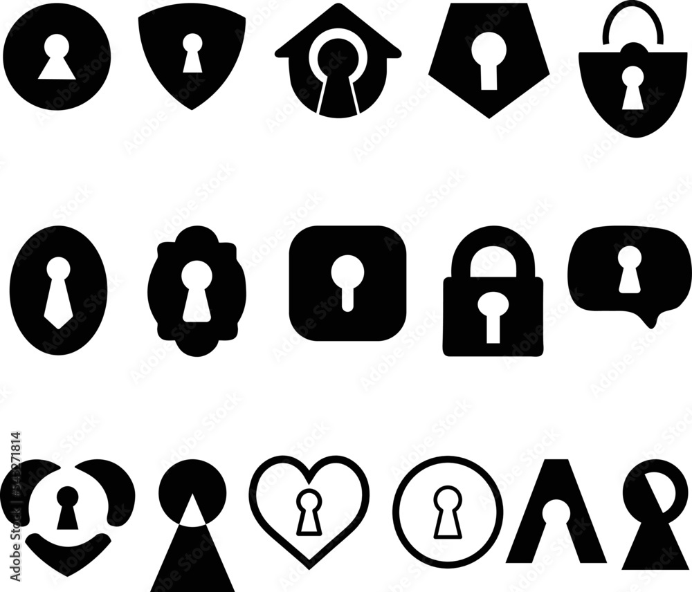 Vector silhouette of lock symbol designs isolated in white background ...