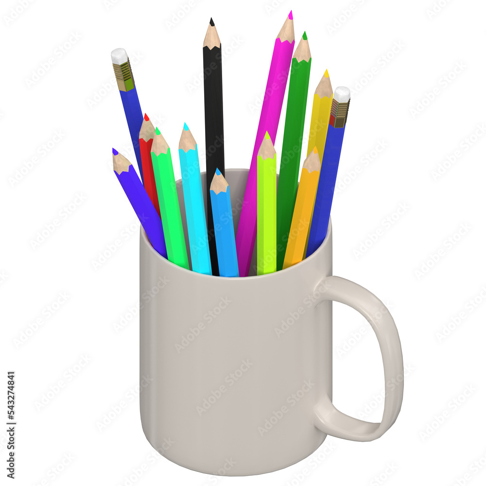3d rendering illustration of some pencils in a mug 3d rendering illustration of some pencils in a mug