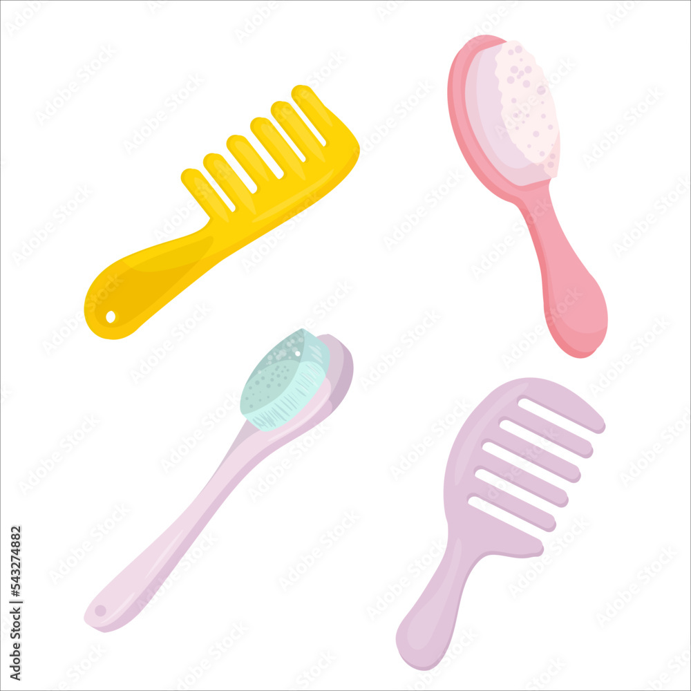 Hairbrush Set. Comb. Hair care. Vector graphics on a white background. Hairbrush Set. Comb. Hair care. Vector graphics on a white background.