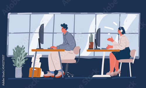 Vector illustraiton of Business office connection working concept. People character