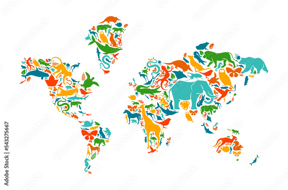 Wild animal icon world map shape concept isolated. PNG transparent ...