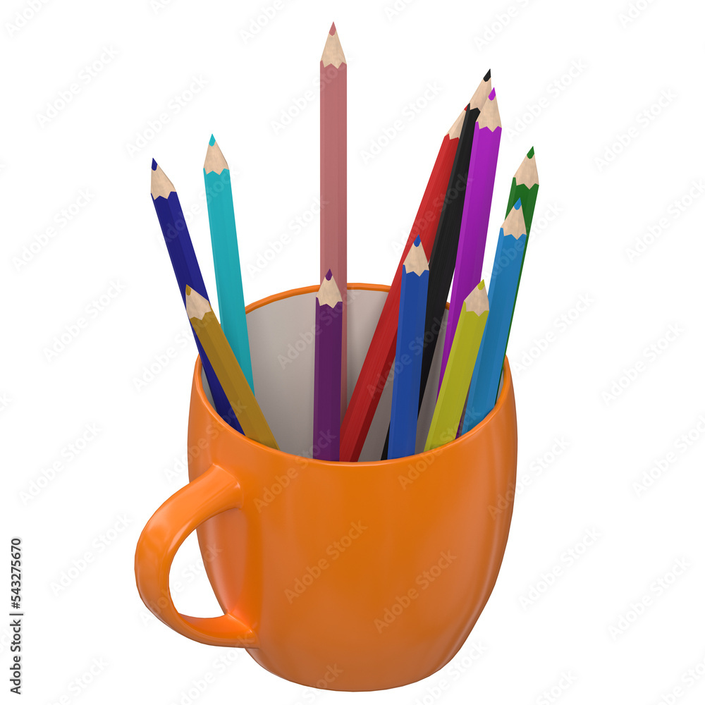 3d rendering illustration of some pencils in a mug 3d rendering illustration of some pencils in a mug