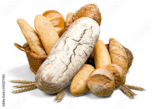 Fresh homemade bread set isolated on white background