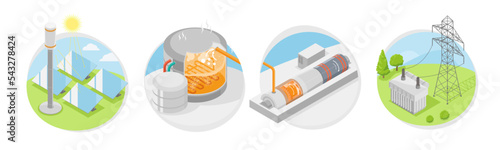 solar thermal power plant work icon concept symbol ecology technology isometric vector