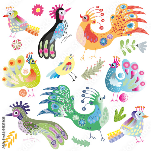 Vector illustration set of colored birds. suitable for children's creations, books, design of children's goods or for children's magazines. For children's textiles pattern creation. © Sarka