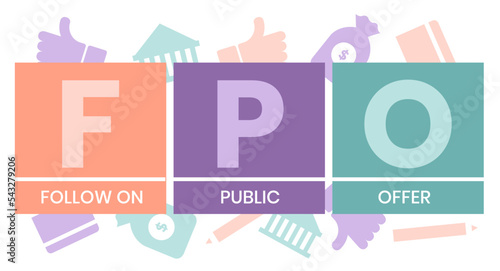 FPO - follow on public offer. acronym business concept. vector illustration concept with keywords and icons. lettering illustration with icons for web banner, flyer, landing page