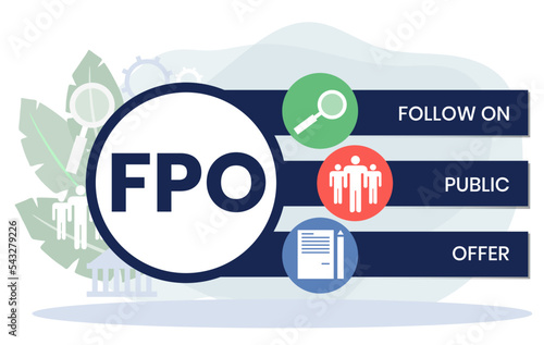 FPO - follow on public offer. acronym business concept. vector illustration concept with keywords and icons. lettering illustration with icons for web banner, flyer, landing page