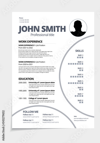 Resume design template minimalist cv. Business layout vector for job applications. A4 size.