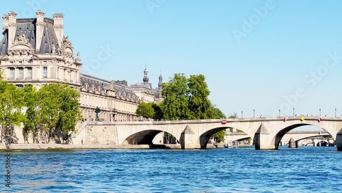 Bridge pont Royal Panorama of Seine river and Louvre museum photo