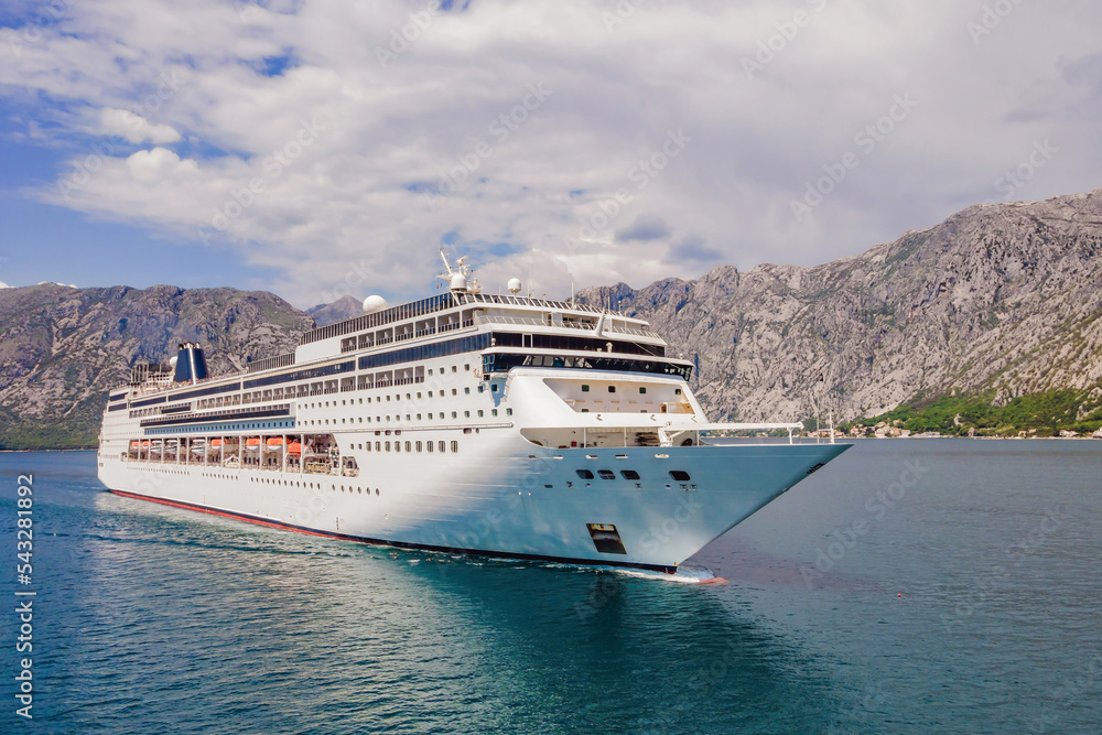 Luxury passenger liner in the bay of Kotor with travel returning after the Covid 19 pandemic