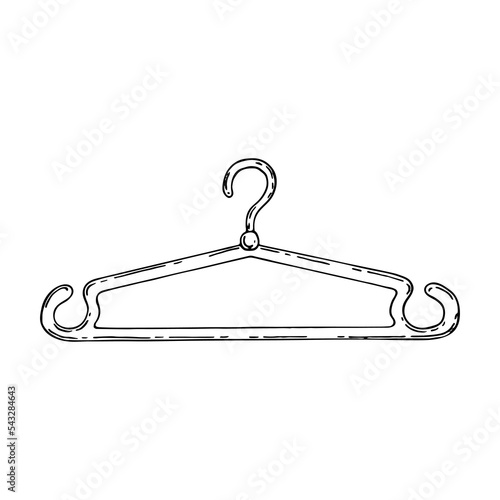 Clothes hanger line art. Tailoring, fitting, cutting. Vintage sewing tool. Tailor profession. Hand drawn vector doodle illustration.