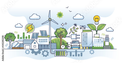 Fotografia Sustainable urban community with green distributed energy outline concept