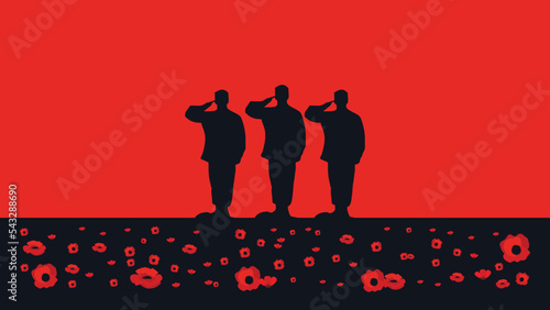 November Memorial Day Illustration Background with soldier silhouette and flower field with Copy Space Area ( Peringatan Hari Pahlawan Nasional ) - 3