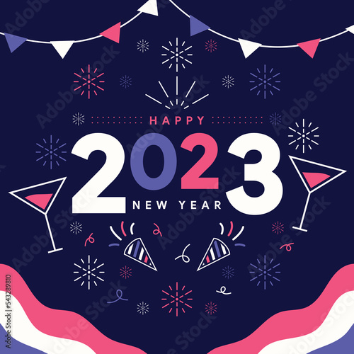 flat new year social media post template