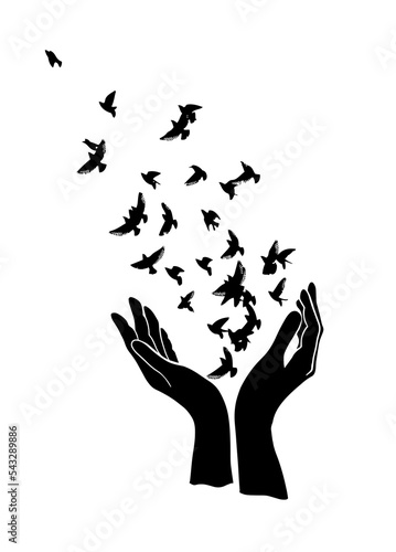 care about world. concept of world without war hands and dove. Vector illustration